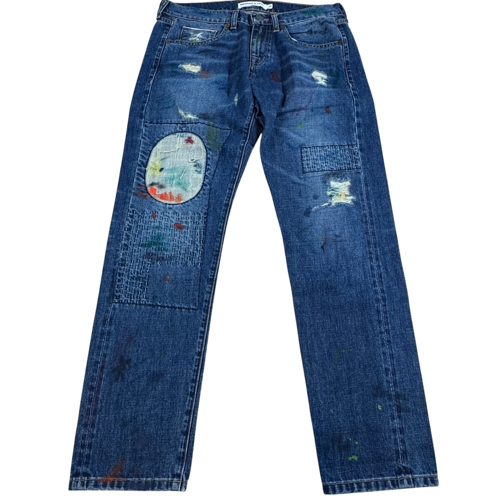 Y2K Artisan De Luxe Paint Splatter Patchwork Selvage Jeans‎ Women's 27 Boho